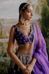 Shop_Jigar Mali_Purple Chanderi Embroidered Floral V Neck Dori Lehenga Set _Online_at_Aza_Fashions