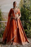 Buy_Jigar Mali_Orange Chanderi Embroidered Floral U Neck Lehenga Set _at_Aza_Fashions