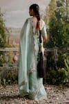 Shop Jigar Mali Green Organza, Chanderi Embroidery V-neck Floral Saree And Blouse Set at Aza Fashions Shop_Jigar Mali_Green Organza, Chanderi Embroidery V-neck Floral Saree And Blouse Set _at_Aza_Fashions