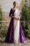 Buy_Jigar Mali_Purple Organza Floral Embroidered Jacket And Saree Set _at_Aza_Fashions