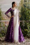 Buy_Jigar Mali_Purple Organza Floral Embroidered Jacket And Saree Set _Online_at_Aza_Fashions