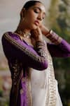 Jigar Mali_Purple Organza Floral Embroidered Jacket And Saree Set _at_Aza_Fashions