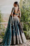 Shop_Jigar Mali_Green Chanderi Embroidery Sequin Leaf Neck Stripe Bridal Lehenga Set  _at_Aza_Fashions