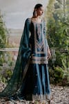 Jigar Mali_Green Chanderi, Organza, Linen Sequins, Beads Dori Embroidered Kurta Sharara Set _Online_at_Aza_Fashions
