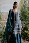Buy_Jigar Mali_Green Chanderi, Organza, Linen Sequins, Beads Dori Embroidered Kurta Sharara Set _Online_at_Aza_Fashions