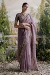 Buy_Jigar Mali_Purple Organza, Silk Embroidery, Beads Placement Saree With Blouse _at_Aza_Fashions