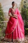 Buy_Jigar Mali_Pink Raw Silk Embroidery Dori V Neck Bridal Lehenga Set  _at_Aza_Fashions