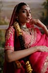 Jigar Mali_Pink Raw Silk Embroidery Dori V Neck Bridal Lehenga Set  _at_Aza_Fashions