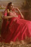 Buy_Jigar Mali_Pink Raw Silk Embroidery Dori V Neck Bridal Lehenga Set  