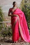 Jigar Mali_Pink Silk, Organza Embroidery, Beads, Sequins Border Saree With Blouse _Online_at_Aza_Fashions