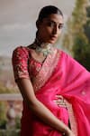Buy_Jigar Mali_Pink Silk, Organza Embroidery, Beads, Sequins Border Saree With Blouse _Online_at_Aza_Fashions