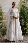 Buy_Jigar Mali_Off White Chanderi, Organza Embroidery, Diamonds Round Neck Anarkali Jacket Set _at_Aza_Fashions
