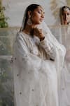 Jigar Mali_Off White Chanderi, Organza Embroidery, Diamonds Round Neck Anarkali Jacket Set _Online_at_Aza_Fashions