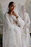 Buy_Jigar Mali_Off White Chanderi, Organza Embroidery, Diamonds Round Neck Anarkali Jacket Set _Online_at_Aza_Fashions