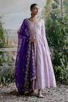 Jigar Mali_Purple Chanderi Embroidery Dori V Neck Floral Anarkali Jacket Set _Online_at_Aza_Fashions