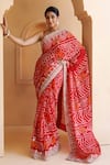 Buy_Geroo Jaipur_Red Pure Georgette Hand Embroidered Bandhani Saree With Unstitched Blouse Piece _at_Aza_Fashions