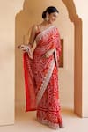 Geroo Jaipur_Red Pure Georgette Hand Embroidered Bandhani Saree With Unstitched Blouse Piece _Online_at_Aza_Fashions