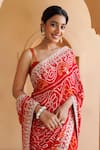 Buy_Geroo Jaipur_Red Pure Georgette Hand Embroidered Bandhani Saree With Unstitched Blouse Piece _Online_at_Aza_Fashions