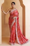 Shop_Geroo Jaipur_Red Pure Georgette Hand Embroidered Bandhani Saree With Unstitched Blouse Piece _Online_at_Aza_Fashions