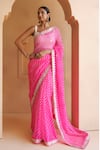 Buy_Geroo Jaipur_Pink Pure Georgette Hand Leheriya Saree With Unstitched Blouse Piece _at_Aza_Fashions