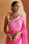 Buy_Geroo Jaipur_Pink Pure Georgette Hand Leheriya Saree With Unstitched Blouse Piece _Online_at_Aza_Fashions