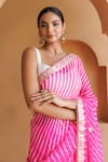 Shop_Geroo Jaipur_Pink Pure Georgette Hand Leheriya Saree With Unstitched Blouse Piece _Online_at_Aza_Fashions