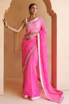 Geroo Jaipur_Pink Pure Georgette Hand Leheriya Saree With Unstitched Blouse Piece _at_Aza_Fashions