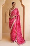 Buy_Geroo Jaipur_Pink Pure Georgette Hand Bandhani Saree With Unstitched Blouse Piece _at_Aza_Fashions