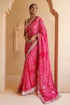 Geroo Jaipur_Pink Pure Georgette Hand Bandhani Saree With Unstitched Blouse Piece _Online_at_Aza_Fashions