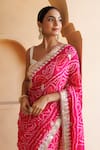 Buy_Geroo Jaipur_Pink Pure Georgette Hand Bandhani Saree With Unstitched Blouse Piece _Online_at_Aza_Fashions