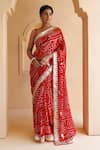 Buy_Geroo Jaipur_Red Pure Georgette Hand Embroidered Bandhani Saree With Unstitched Blouse Piece _at_Aza_Fashions