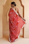 Shop_Geroo Jaipur_Red Pure Georgette Hand Embroidered Bandhani Saree With Unstitched Blouse Piece _at_Aza_Fashions