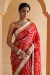 Geroo Jaipur_Red Pure Georgette Hand Embroidered Bandhani Saree With Unstitched Blouse Piece _Online_at_Aza_Fashions