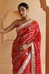 Shop_Geroo Jaipur_Red Pure Georgette Hand Embroidered Bandhani Saree With Unstitched Blouse Piece _Online_at_Aza_Fashions