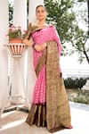 Buy_Geroo Jaipur_Pink Modal Silk Kanchipuram Zari Work Border Saree With Unstitched Blouse Piece _at_Aza_Fashions