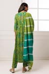 Shop_Geroo Jaipur_Green Cotton Rayon Embroidered Thread Notched Kurta Pant Set _at_Aza_Fashions