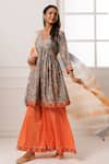 Buy_Geroo Jaipur_Grey Kurta  Modal Chanderi Printed Floral V Neck Palazzo Set _Online_at_Aza_Fashions