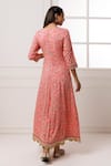 Shop_Geroo Jaipur_Pink Cotton Rayon Printed Botanical Notched Anarkali _at_Aza_Fashions