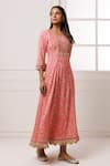 Geroo Jaipur_Pink Cotton Rayon Printed Botanical Notched Anarkali _Online_at_Aza_Fashions