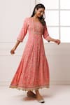 Buy_Geroo Jaipur_Pink Cotton Rayon Printed Botanical Notched Anarkali _Online_at_Aza_Fashions