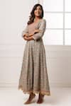 Buy_Geroo Jaipur_Grey Cotton Rayon Printed Botanical Notched Flower Anarkali _Online_at_Aza_Fashions