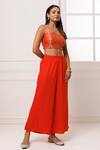 Buy_Geroo Jaipur_Orange Top Brocade Woven Floral Sweetheart Neckline Crop And Palazzo Set_Online_at_Aza_Fashions