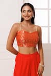 Shop_Geroo Jaipur_Orange Top Brocade Woven Floral Sweetheart Neckline Crop And Palazzo Set_Online_at_Aza_Fashions