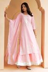 Geroo Jaipur_Pink Kurta And Pant Cotton Embroidery Gota Patti Round Sleeve Set _Online_at_Aza_Fashions