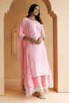 Buy_Geroo Jaipur_Pink Kurta And Pant Cotton Embroidery Gota Patti Round Sleeve Set _Online_at_Aza_Fashions