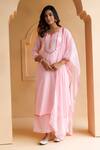 Buy_Geroo Jaipur_Pink Kurta And Pant Cotton Embroidery Gota Patti Notched Yoke Palazzo Set _at_Aza_Fashions