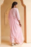 Shop_Geroo Jaipur_Pink Kurta And Pant Cotton Embroidery Gota Patti Notched Yoke Palazzo Set _at_Aza_Fashions