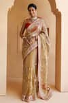 Buy_Geroo Jaipur_Beige Saree Pure Kota Tissue Hand Floral Jaal With Unstitched Blouse Piece _at_Aza_Fashions