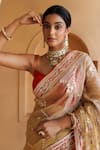 Buy_Geroo Jaipur_Beige Saree Pure Kota Tissue Hand Floral Jaal With Unstitched Blouse Piece _Online_at_Aza_Fashions