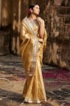 Shop_Geroo Jaipur_Gold Saree Banarasi Tissue Hand Embroidered Gota And With Unstitched Blouse Piece_Online_at_Aza_Fashions